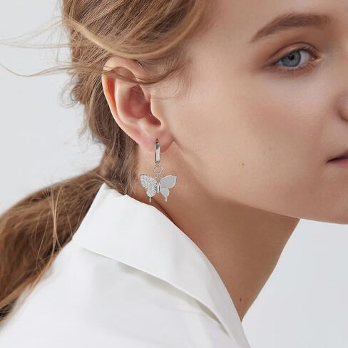 Butterfly Hoop Earrings for Women, 16K Gold Plated Post Huggie Inlaid Zircon Butterfly Pendant Cute Jewelry Trendy Earring in Saudi Arabia