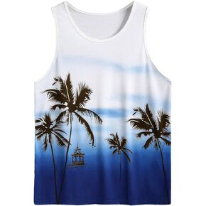 SOLY HUX Men's Tropical Print Sleeveless Tank Top Round Neck Summer Shirts