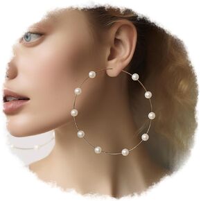 RELOVET Jumbo Huge Hoops Large Pearls Thin Gold Silver Dangle Lightweight Fashion Chic Jewelry Gift for Women