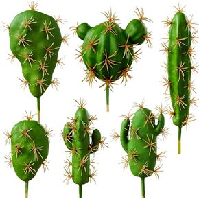 6 Pcs Artificial Cactus Faux Cactus Plant Flower Arrangement Green Plant Material for Home Office Decoration