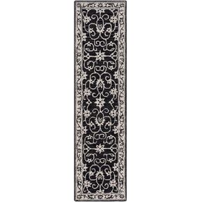 SAFAVIEH Jardin Collection Runner Rug - 2'3" x 9', Black & Ivory, Handmade Floral Wool, Ideal for High Traffic Areas in Living Room, Bedroom (JAR601Z)
