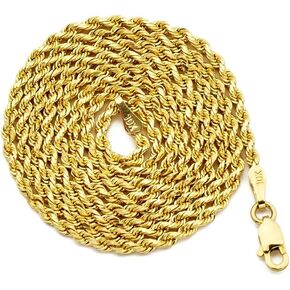 10K Yellow Gold 2mm Solid Diamond Cut Rope Chain Necklace with Lobster Lock