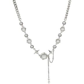 Y2k غير النظامية قلادة نجمة مستديرة قلادة المرأة تصميم الأزياء سلسلة قصيرة الياقة سلسلة مجوهرات فضية 6.3 بوصة in Kuwait