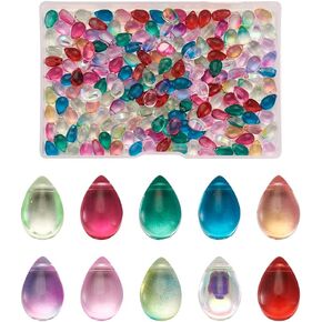Beadthoven 200pcs 10 Colors Transparent Teardrop Glass Beads Mixed Top Drilled Colorful Water Drop Crystal Glass Beads Chandelier Pendants for DIY Jewelry Making Craft Supplies