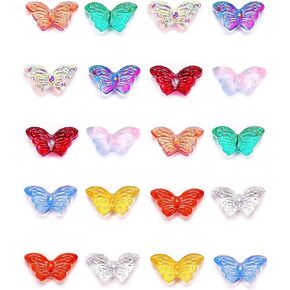 120pcs Butterfly Beads Butterfly Crystal Beads Bulk Butterfly Spacer Beads Butterfly Loose Beads for Jewelry Making Earring Bracelet Necklace Key Chains Jewelry DIY Craft Making