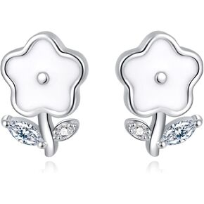 Reffeer Solid 925 Sterling Silver Cute Flower Studs Earrings for Women Teens Tiny Daisy Earrings Studs