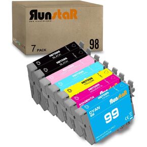 Run Star Remanufactured 7 Pack T098 T099 98 99 Ink Cartridge Replacement for Epson 98 99 use with Epson Artisan 700 710 725 730 800 810 835 837 Printer (7 Pack, 2B/C/M/Y/LC/LM)