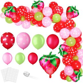 109 Pieces Strawberry Party Balloons Arch Garland 12 10 5 Inch Red Pink Green Latex Jumbo Strawberry Foil Balloons for Baby Shower Berry First Birthday Party Decorations