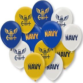 U.S. Navy Party Balloons (10 pcs)! 12" Latex balloons in Navy, White & Yellow with Striking Print on 2 sides. Officially Licensed U.S. Navy Decorations! Made in Italy. by Havercamp