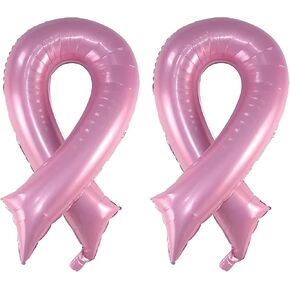 2Pcs Breast Cancer Awareness Pink Ribbon Balloons - Ribbon Shaped Foil Balloons, Jumbo Set for Party Decor, Pink Ribbon Campaign Support