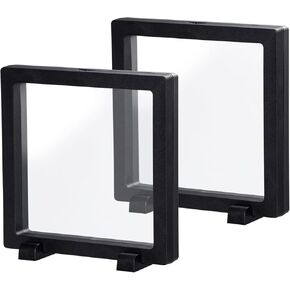 Black 3D Floating Frame, Uceoo 2 Pack 7×7×0.8"/180X180X20mm Challenge Coin Holder Coin Floating Display with 6 Bases for Coin Medallions Specimen Jewelry