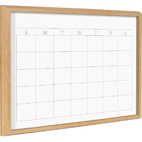 Kate and Laurel Blake Month Framed Printed Glass Dry Erase Board by The Creative Bunch Studio, 18x24 Natural, Monthly Calendar Printed Glass Wall Organizer