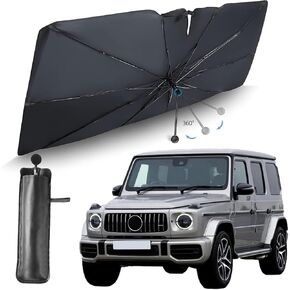 Car Windshield Sunshade Umbrella, 5-Layer UV Block Coating, 10 Fiberglass Ribs for Superior Heat Insulation and Interior Protection, Fits Sedan and SUV (57"x33")
