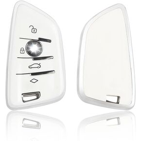 1797 Key Fob Cover for BMW 2 3 4 5 7 Series X5 X3 X4 X6 X1 X2 M3 M4 M5 M8 Z4 Accessories Car Remote Case Shell Protector Women Men 4 Button White Silver TPU