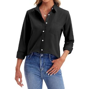 siliteelon Womens Button Down Shirts Long Sleeve Collared Office Work Blouses Tops with Pocket Oxford Shirts