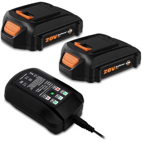 BatPower 2 PACK 20V 4.0Ah WA3575 Compact Batteries with Charger Combo Replacement for WORX 20V Battery and Charger Kit WA3742 WA3520 WA3525 WA3575 20V 2.0 Ah 2Ah Worx 20V Battery with Charger
