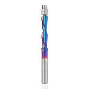 Yakamoz 1/4 Inch Shank Bottom Bearing Downcut Spiral Flush Trim Router Bit, Nano Coated Carbide Spiral Flush Trim Bit Down Cut CNC Milling Tool 1-1/8 Inch Cutting Length