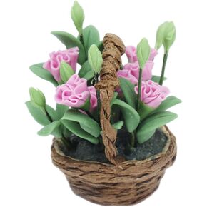 Miniature Dollhouse Plant Flowers, Miniature Flower Dollhouse Decoration, Dollhouse Flower Basket Model 1:12 Scale for Mini Gardens Corridors