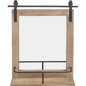 Danya B. مرآة زينة بباب الحظيرة ذات إطار خشبي صناعي ريفي مع رف ومعدات حديدية - مرآة حمام ريفية مستطيلة الشكل in Kuwait