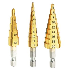 HSS Step Dril Bit Set,Unibit Set, 24 Sizes in 3Pcs Titanium Coated Drill Bits,1/4" Hex Shank,High Speed Steel Drill Cone Bits for Sheet Metal,Unibit Step Drill Bits, Industrial Unibit