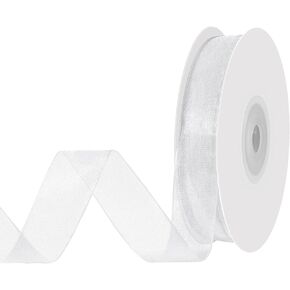 White Sheer Ribbon 100 Yards 1 Inch Organza Chiffon Tulle Ribbon for Gift Wrapping Crafts Flower Bouquet Wedding Invitation Party Mother's Day Decorations