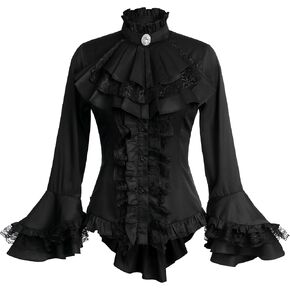 Women Long Sleeve Lace Ruffles Gothic Lolita Shirt Victorian Blouse Vintage Medieval Shirts