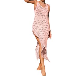 CUPSHE Cover Up for Women Beachwear Round Neck Crochet Sleeveless Maxi Length Pull Over Loose Waist
