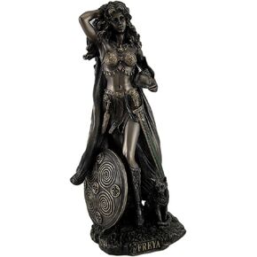 Veronese Design Freya, Norse Goddess of Love, Beauty and Power, with Helmet and Shield - Antique Bronze Finished Resin Statue - Excellent Detail, Hand Painted Accents - 10 Inches Tall