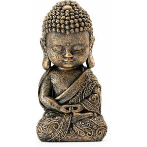 Baby Buddha Statue Indoor Decor, 8 inch Resin Prayer Buddha Statue Spiritual Room Decor Zen Gifts, Buddha Statue for Meditation Room Altar Decor, Antique Golden Statue for Home Retro Decor