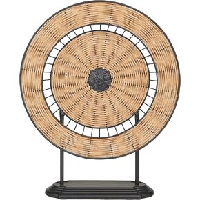 Deco 79 Metal Geometric Decorative Sculpture Wrapped Plate Home Decor Statue with Black Stand, Accent Figurine 17" x 5" x 21", Brown