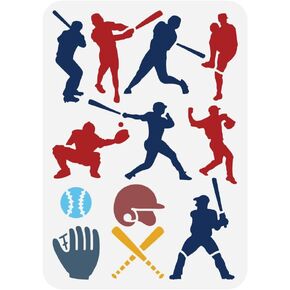 BENECREAT Baseball Player Stencil 12x8" Baseball Pattern Painting Template Reusable Plastic Sports Theme Stencil DIY Art Stencil for Painting on Wood Furniture Home Decor