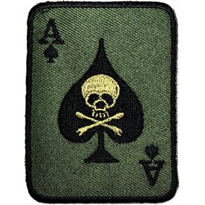 HHO Skull ACE of Spades Death Skull Card Patch Green Patch Embroidered DIY Patches, Cute Applique Sew Iron on Kids Craft Patch for Bags Jackets Jeans Clothes