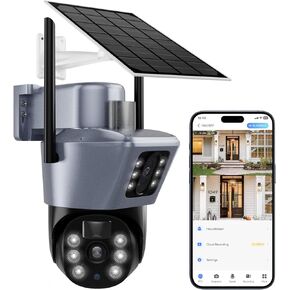 8MP Solar Camera Security Outdoor, Dual Lens (2x4MP) PTZ Wireless Home Security Cameras Outside Surveillance Indoor, Wide Angle 360°, Solar Powered, 2.4GHz WiFi, Human Detect, Color Night Vision