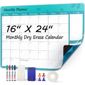 MaxGear Dry Erase Calendar, 16" x 24" Calendar Whiteboard for Wall, Dry Erase Board Calendar, Monthly Wall Calendars with Dry Erase Markers, Eraser, Magnets, Marker Holder for Office Home School