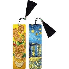 Van Gogh diamond painting bookmarks, sunflower and starry night over The rhone. full drill crystal rhinestone diamond art acrylic with tassel.(2pcs, 20x5.5cm/7.9 x 2.2")