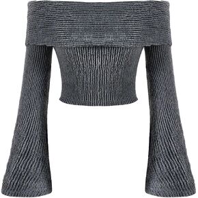Verdusa Women's Off Shoulder Bell Long Sleeve Slim Fitted Crop Tee Top in Saudi Arabia