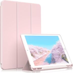 حافظة JKSML لجهاز iPad 6/5 مقاس 9.7 بوصة، حافظة مع حامل أقلام لجهاز iPad الجيل السادس/الخامس 2018/2017، حافظة حماية ناعمة، تنبيه/غفو تلقائي، وردي