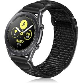 Fintie Band Compatible with Samsung Galaxy Watch 3 45mm / Galaxy Watch 46mm / Gear S3 Frontier and Classic, 22mm Woven Nylon & Genuine Leather Replacement Bands Quick Release Strap, Black