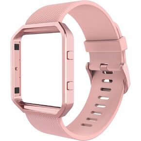 Simpeak Sport Band Compatible with Fitbit Blaze Smartwatch Sport Fitness, Silicone Wrist Band with Meatl Frame Replacement for Fitbit Blaze Women Pink