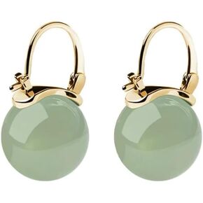 Faux Round Jade Small Huggie Hoop Earring for Women Girls Chinese Vintage Style Hypoallergenic Tiny Dainty Cuff Mini Hoops Lightweight Daily Evening Party Accessorie Gift Chic Valentine's Day Cocktail