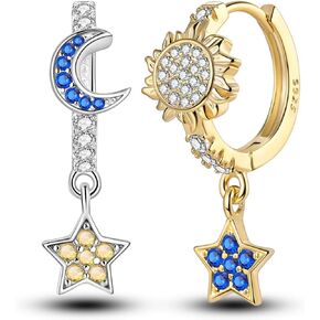 Parmuz 925 Sterling Silver Earrings Hoops for Women Lightweight Star Moon Evil Eye Twisted Hoop Earrings With Cubic Zirconia Hypoallergenic Chunky Hoops Earrings for Her