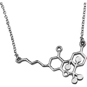 Art Attack Mary Jane Molecule Chain Necklace, Marijuana THC CBD Weed DNA Chemistry Science Pendant Charm (Silver)