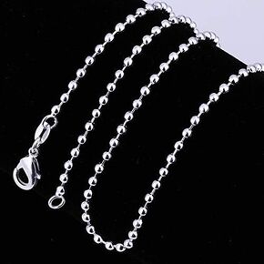 JIEHUN Fashion Jewelry 925 Sterling Silver 2mm Beads Chain Necklace Bead Ball Chain Necklace for Men Women (16 inch)