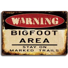 Vintage Bigfoot Warning Metal Tin Sign 12x8 Inch - Rustic Wall Decor for Outdoors, Camping & Hiking Enthusiasts, Mythical Creature Sasquatch Area Signage, Unique Gift for Cryptozoology Fans in Kuwait