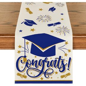 Artoid Mode Blue Congrats Diploma Cap التخرج مفرش طاولة، 2024 الألعاب النارية عطلة المطبخ طاولة الطعام لديكور المنزل والحفلات 13x72 بوصة in Saudi Arabia