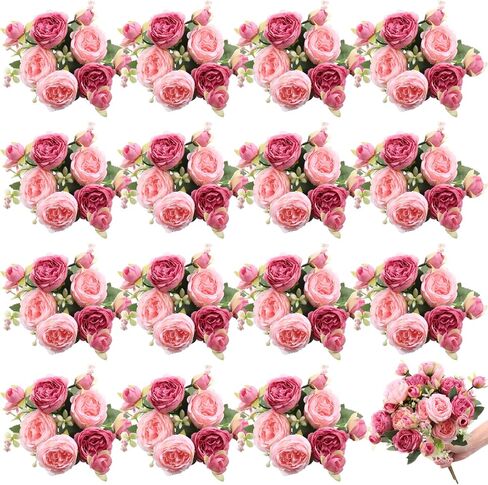 16 Bundles Artificial Peonies Silk Peonies Faux Flower Bouquet Fake Peony Flower Arrangements Table Centerpieces for Vase Wedding Party Boho Home Office Decoration Bulk (Purple) in Saudi Arabia