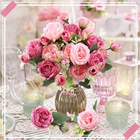 16 Bundles Artificial Peonies Silk Peonies Faux Flower Bouquet Fake Peony Flower Arrangements Table Centerpieces for Vase Wedding Party Boho Home Office Decoration Bulk (Purple) in Saudi Arabia
