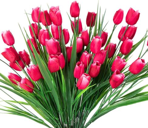 12 Bundle Artificial Outdoor Flowers for Summer Outside - UV Resistant Tulip Fake Plant Silk Plastic Outdoor Flower for Front Door Patio Yard Window Box Porch Garden Front Patio Yard Decoration in Saudi Arabia