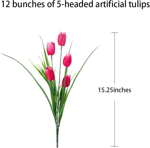 12 Bundle Artificial Outdoor Flowers for Summer Outside - UV Resistant Tulip Fake Plant Silk Plastic Outdoor Flower for Front Door Patio Yard Window Box Porch Garden Front Patio Yard Decoration in Saudi Arabia