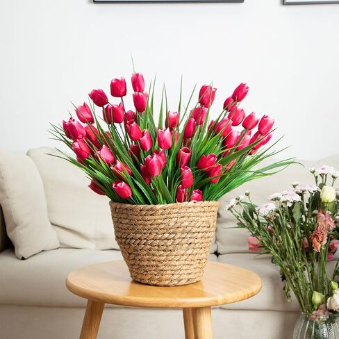 12 Bundle Artificial Outdoor Flowers for Summer Outside - UV Resistant Tulip Fake Plant Silk Plastic Outdoor Flower for Front Door Patio Yard Window Box Porch Garden Front Patio Yard Decoration in Saudi Arabia